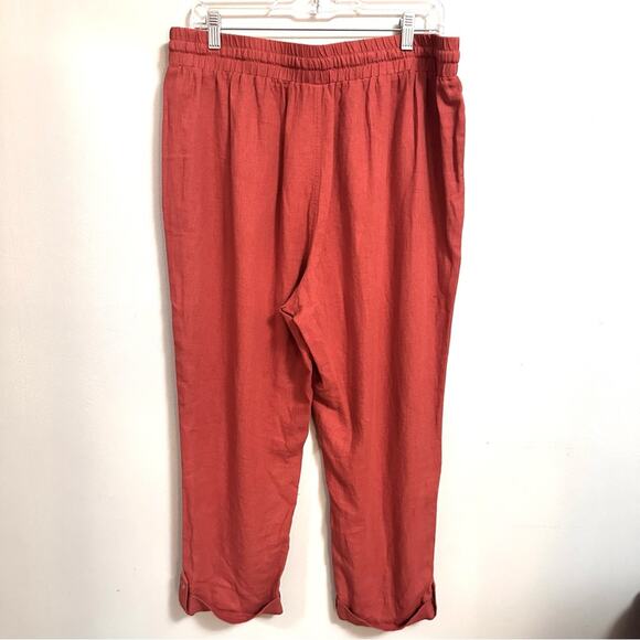 Sound/Style Linen Blend Cropped Casual Pants Rust Orange Womens Large - Picture 3 of 5
